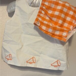 UT Kids White Dress with Orange Gingham Bloomer